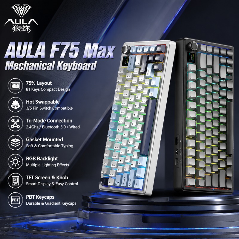 Gaming Keyboard He - Teclado Mecânico AULA F75 Max, Layout
