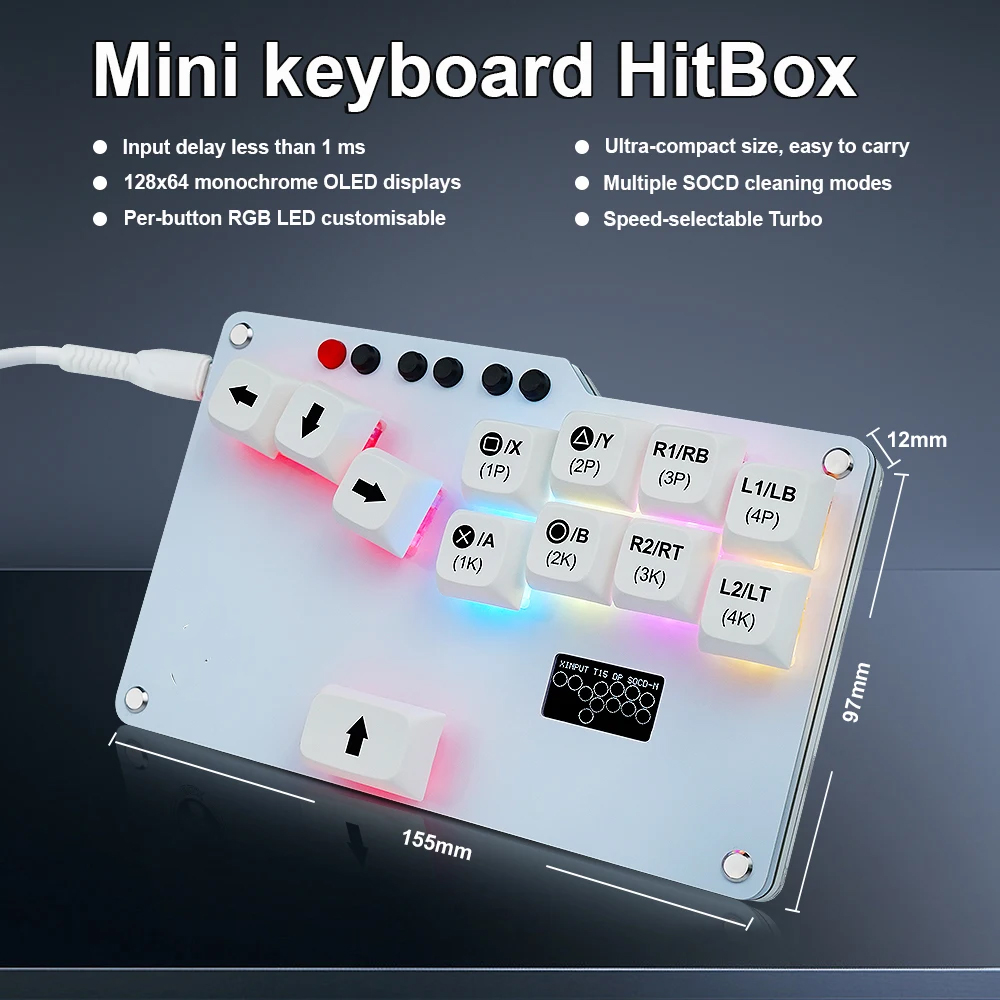 Gaming Keyboard No Rgb - Hitbox Mini GP2040 CE Fightstick Teclado