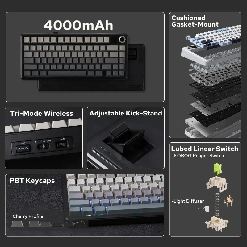 Teclado Mecânico AULA F75 Max, - Gaming Keyboard He avaliação e preço